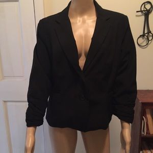 Blazer, black, ruched sleeves, Large